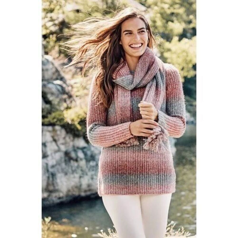 J.Jill Cozy Ombre Stripes Textured Sweater Pink Gray Medium